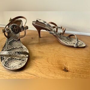 Tory Burch Snake Skin Print Kitten Heel Sandals Size 8.5